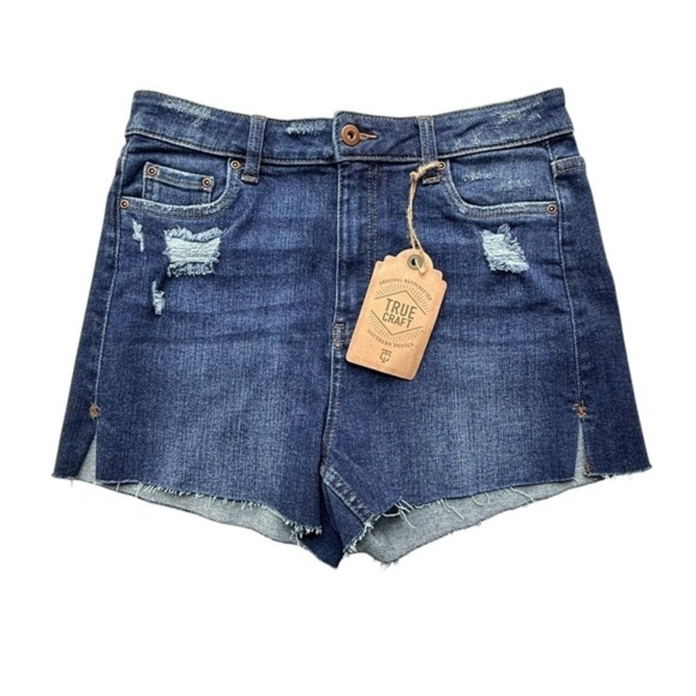 NWT True Craft Jean Shorts Size 9 High Rise Distressed Raw Hem Blue
